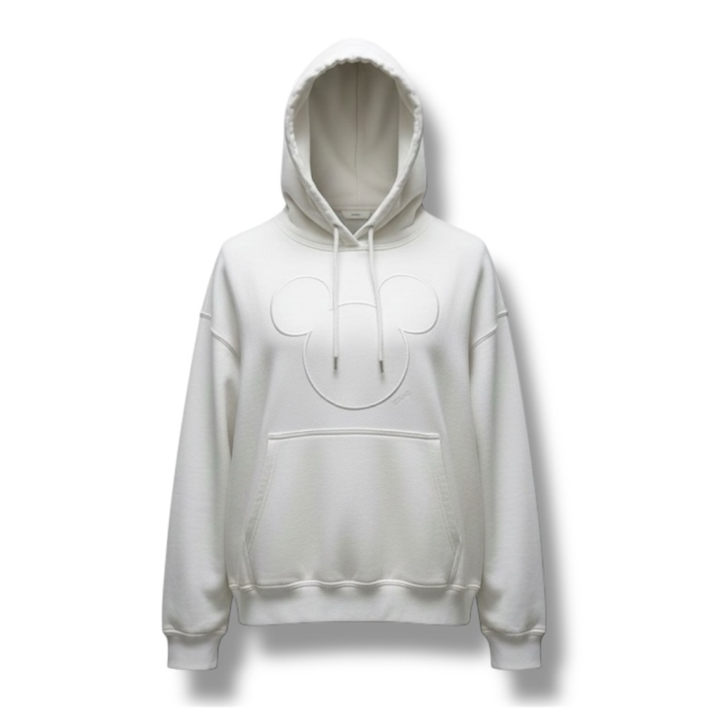 Disney Mickey Mouse H&M Cream Embroider Drawstring Hoodie With Pocket Size Large